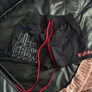 Kill Crew Black Shorts with Red Drawstrings